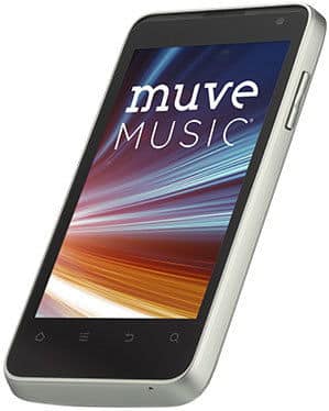 ZTE Engage LT smartphone, front view, displaying colorful abstract screen with "muve MUSIC" text