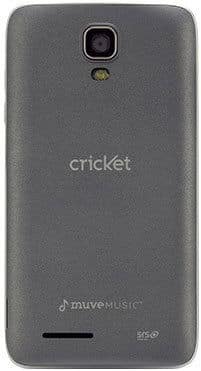 ZTE Engage LT rear view, gray phone with Cricket and muve Music branding