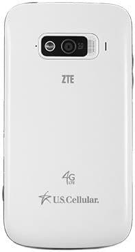 ZTE Imperial smartphone rear view, white with dual camera and 4G US Cellular branding
