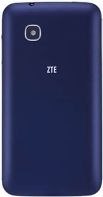 Rear view of navy blue ZTE Kis 3, "ZTE" logo centered, single rear camera with flash in upper left corner.