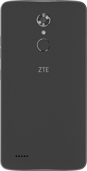 ZTE Max XL smartphone rear view showing camera, fingerprint sensor, and ZTE branding on dark back panel