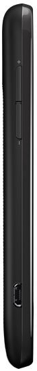 ZTE Warp Sequent phone, side view, showing black exterior with buttons and ports along the edge