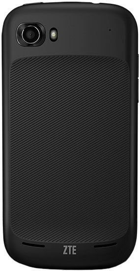 ZTE Warp Sequent rear view, black smartphone with textured back and camera lens in upper left corner