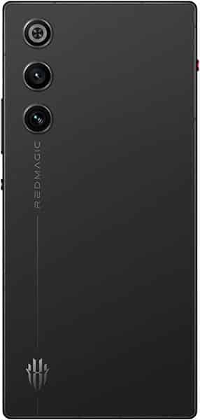 ZTE nubia Red Magic 10 Air rear view, showing three camera lenses vertically aligned and Red Magic branding on dark back panel