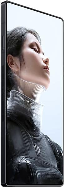 ZTE nubia Red Magic 11 Pro front display showing woman's profile on screen with black textured design visible on device edge