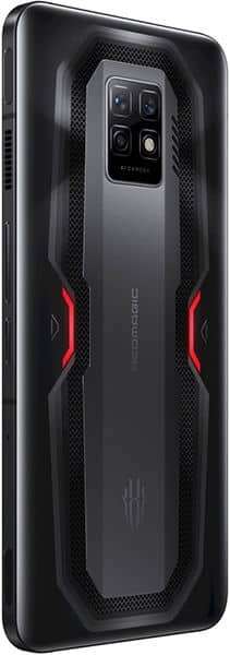 ZTE nubia Red Magic 7 Pro rear view showing dual cameras, textured black design with red accent lines along the sides