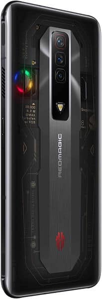 ZTE nubia Red Magic 7 rear view, showing triple camera setup and gaming-focused design with red accents