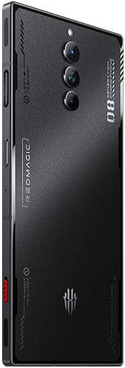 ZTE nubia Red Magic 8 Pro rear view, showing triple camera setup and cooling vents on black body
