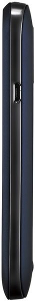 Side view of a closed ZTE Render flip phone in dark blue and black, showing hinge and small external button.