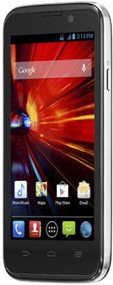 ZTE Source smartphone displaying home screen with Google search bar and app icons, front view