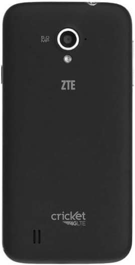 ZTE Source smartphone, rear view, showing camera, ZTE branding, and Cricket Wireless carrier marking on black back panel