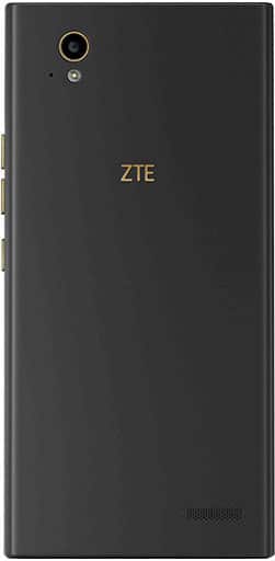 ZTE Warp Elite rear view, black phone with camera and speaker visible