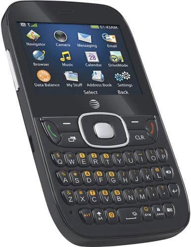 ZTE Z432 phone, front view, with screen displaying menu icons and physical QWERTY keyboard below