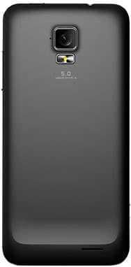 Rear view of black ZTE Z998 with rear camera, LED flash, "5.0" text below camera, and a smooth matte finish.
