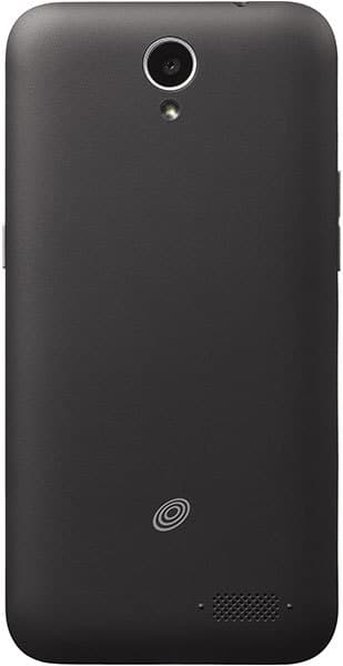 ZTE ZFive2 rear view, black phone with circular camera lens and ZTE logo on back