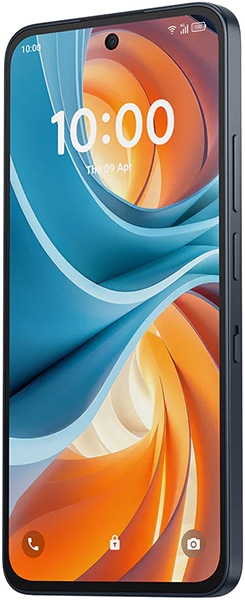 TCL NxtPaper 70 Pro smartphone front view, displaying colorful abstract wallpaper with blue and orange waves on screen