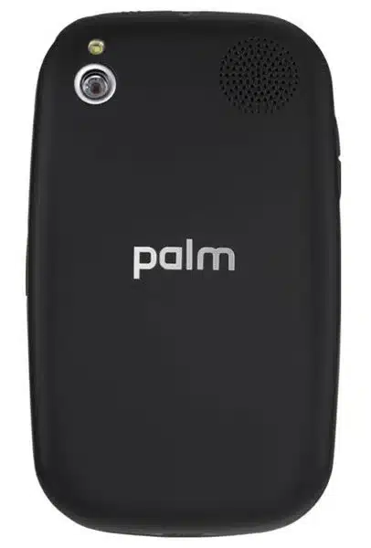 Palm Pre Plus smartphone rear view, black with camera and speaker visible