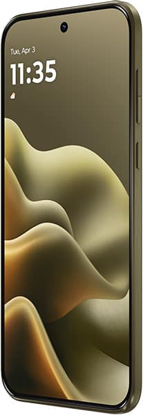 Motorola Edge (2026) front view with display showing time 11:35 and abstract wavy wallpaper design