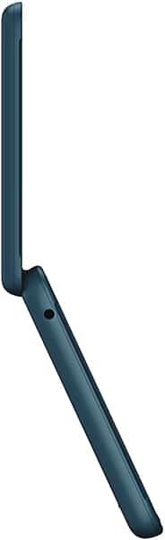 Nokia 2760 Flip phone, open position, showing dark blue exterior and antenna against white background