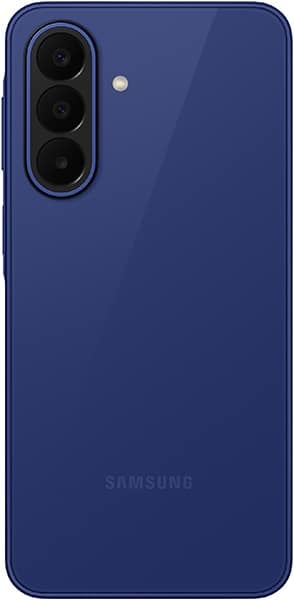 Samsung Galaxy A27 rear view showing blue finish and triple camera setup