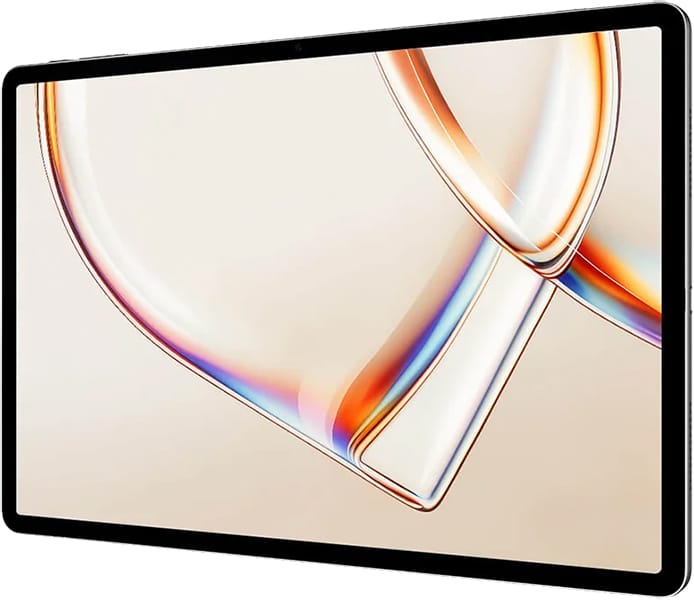 TCL Tab A1 Plus NxtPaper tablet shown at an angle, displaying abstract colorful glass shapes on the screen