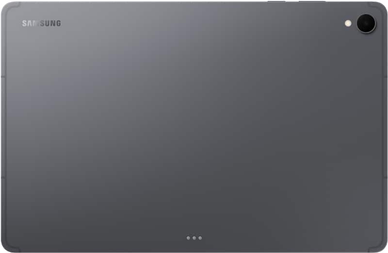 Samsung Galaxy Tab S12+ rear view, gray finish with camera and Samsung logo visible