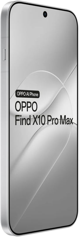 Oppo Find X10 Pro Max front view with display on, showing the device name and AI Phone branding on screen
