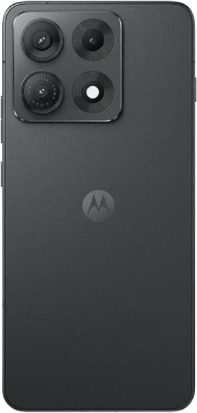 Motorola Edge 70 Max rear view showing quad camera setup and Motorola logo on dark gray body