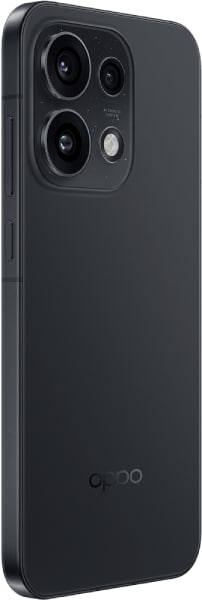 OPPO Reno16 Pro rear view, black finish with quad camera module and LED flash