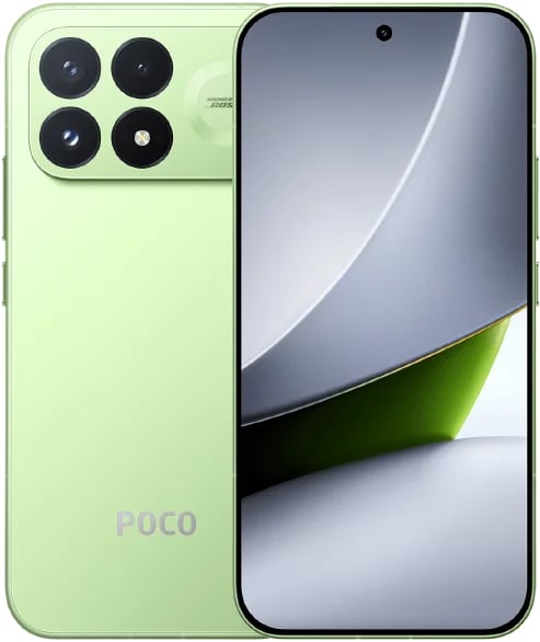 Xiaomi Poco F9 Pro front and rear view, light green finish with quad camera module and display screen visible
